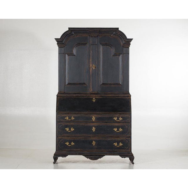 Scandinavian bureau with carvings and original hardware, 18th c.h. 209 h-open. 77 w. 120 d. 48 d-top. 29 d-open. 77 cm.h....