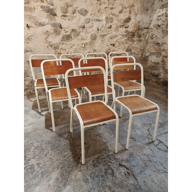 Brown Vintage French Stackable School Chairs in Beech Plywood, 1970s, Set of 9 For Sale - Image 8 of 17