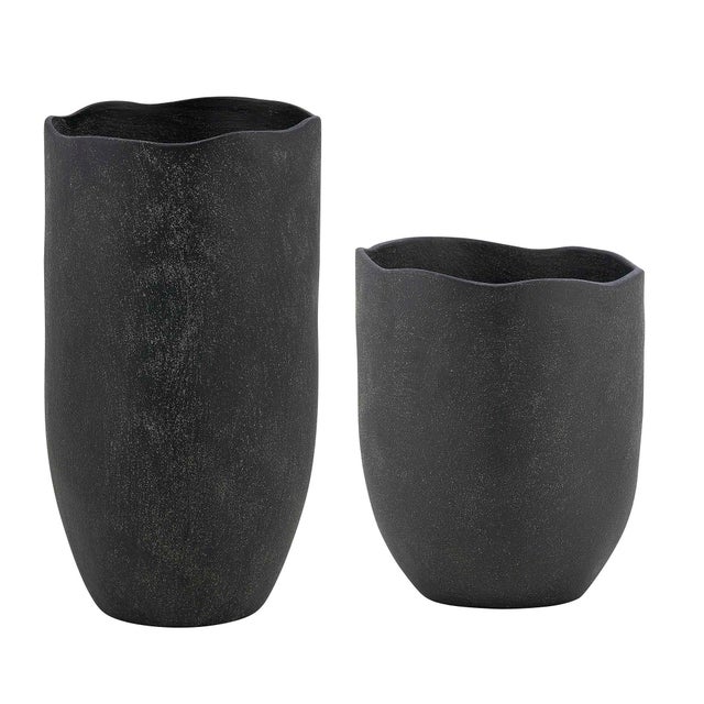 Modern Komorebi Indoor-Outdoor Black Vases Set/2 For Sale - Image 3 of 5