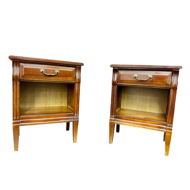 Vintage French Regency Louis XVI Style Mahogany and Brass Nightstands- Pair of Two For Sale - Image 10 of 10