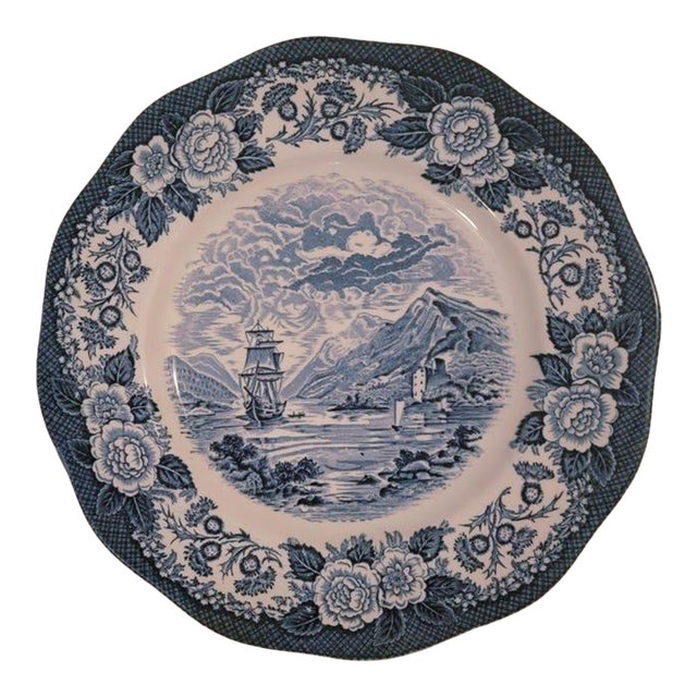 Vintage Lochs of Scotland Dinner Plate, Blue and White Americana Transferware, Porcelain Dishes, 9.5" For Sale