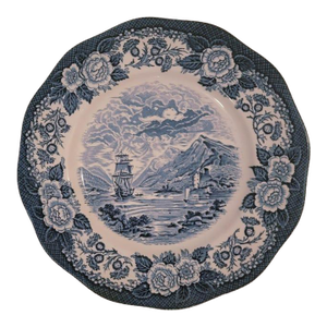 Vintage Lochs of Scotland Dinner Plate, Blue and White Americana Transferware, Porcelain Dishes, 9.5"