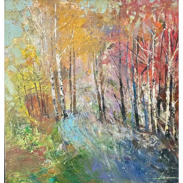 Mykola Bodnar – Autumn Forest Landscape (Original Oil Painting) Framed Size: 25" x 25" | Artwork Size: 23 3/4" x 23 3/4" |...