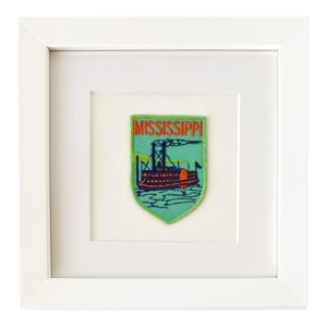Mississippi Riverboat Vintage Travel Patch White Wood Framed