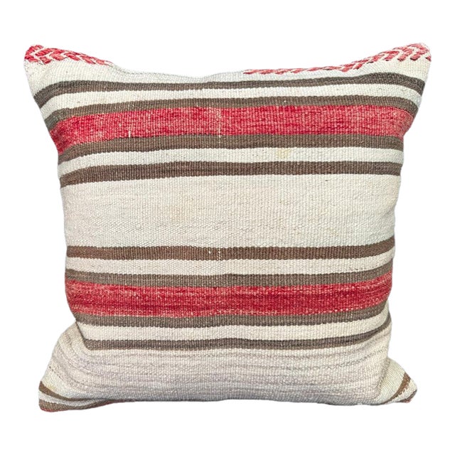 Turkish Hemp Pillow Cushion Natural Beige Red Pillow Cushion Cover 20"x20" For Sale