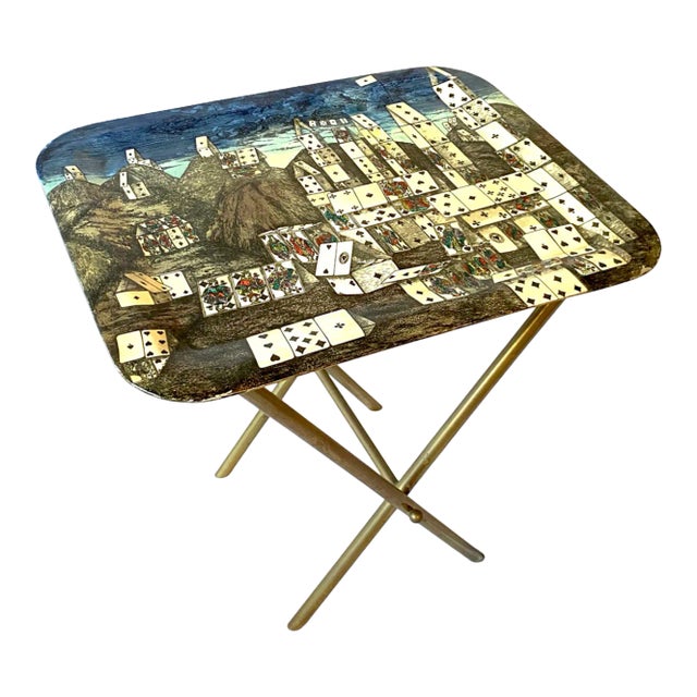 Mid-Century Folding Coffee Table "City of Cards", Piero Fornasetti Italy 1950s For Sale