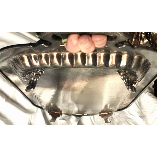 Late 20th Century Leonard Etched Ribbed Silverplate Footed Handled Narrow Serving Bar Tray For Sale - Image 10 of 12