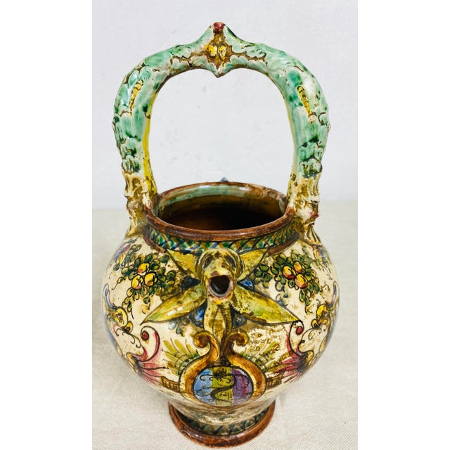 1920s Antique Renaissance Revival Italian Terra-Cotta Decorated Pitcher For Sale - Image 5 of 13