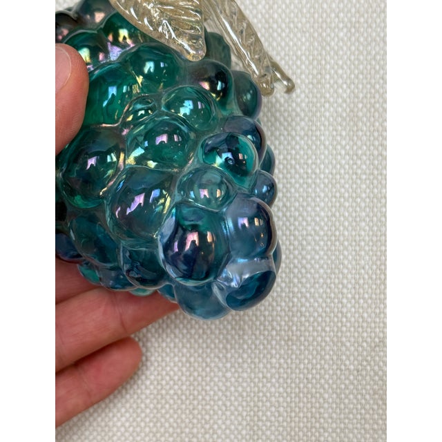 Kugel Style Iridescent Blue Art Glass Bunch of Grapes Sculpture For Sale - Image 4 of 8