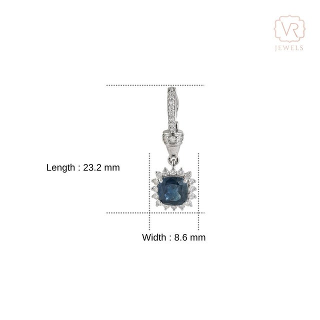 1.14ct Cushion Cut Natural Blue Sapphire Diamond Halo Pendant in 14k White Gold For Sale - Image 11 of 16