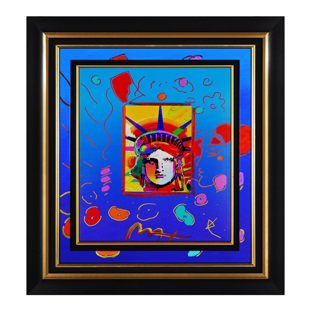 1997 Liberty Head Acrylic Painting Peter Max For Sale