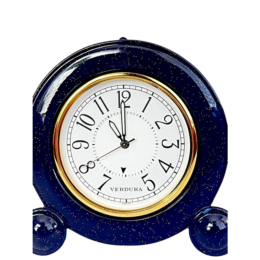Vintage Verdura Midnight Blue and Gold Flecked Enamel Travel Clock