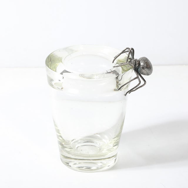 Aesthetic Movement Silver Spider Sculpture Crystal Vase Signed Leerdam Crystal For Sale - Image 11 of 15
