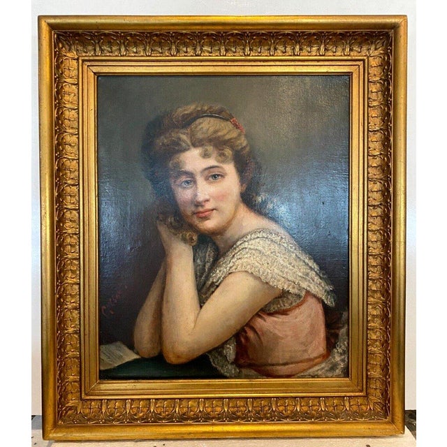 Portrait of Young Woman, 1920s, Oil on Canvas, Framed For Sale - Image 8 of 12