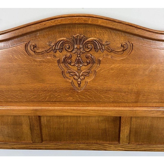 Vintage French Louis XVI Style Double Bed Frame in Oak with Carved Headboard For Sale - Image 6 of 10