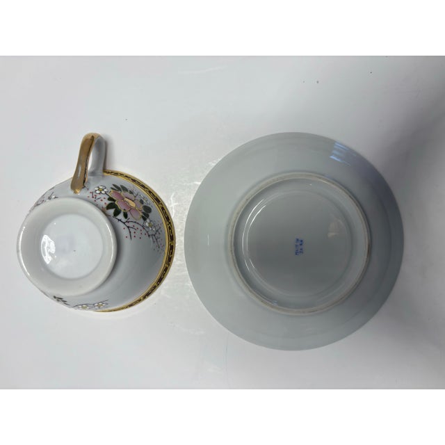 Japanese Vintage Taiei Japan Teacup & Saucer | Bird Floral Porcelain Tea Cup | Burgundy Gold Scroll Trim | Hidden Lithophane Portrait Effect For Sale - Image 3 of 8