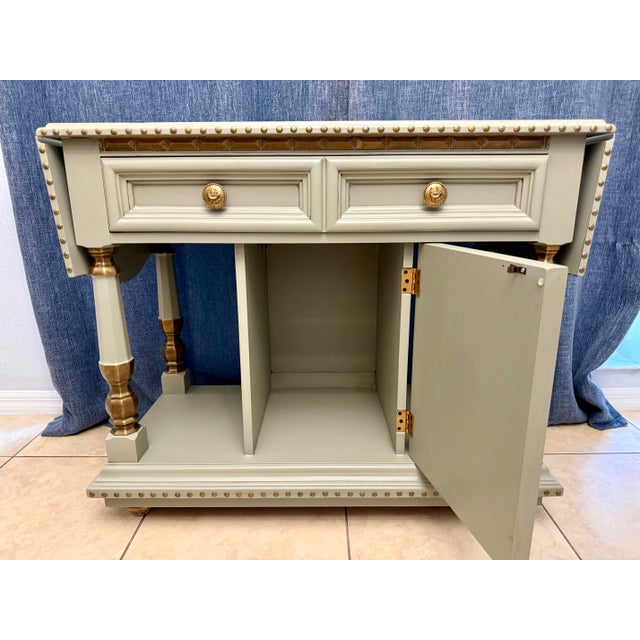 1973 Thomasville Server, Entryway, Buffet, Bar, Equestrian Themed, Sage Green For Sale - Image 10 of 12