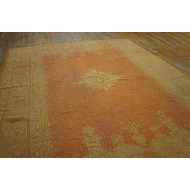 Supreme Peach Color With a Small Detail Medallion Antique Turkish Oushak Rug For Sale - Image 11 of 11