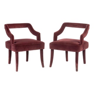 Brabbu Red Velvet Upholstered Chairs, Pair For Sale