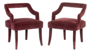 Brabbu Red Velvet Upholstered Chairs, Pair
