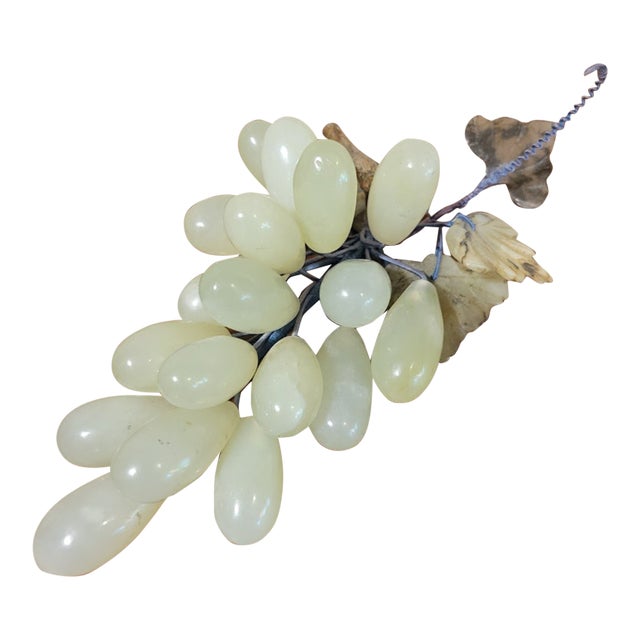 Vintage MCM Stone Green Grape Cluster & Leaves For Sale