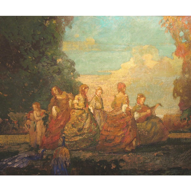 "Madrigals" Figurative Oil Painting on Wood Panel by Ettore Caser, C. 1925 For Sale In West Palm - Image 6 of 6