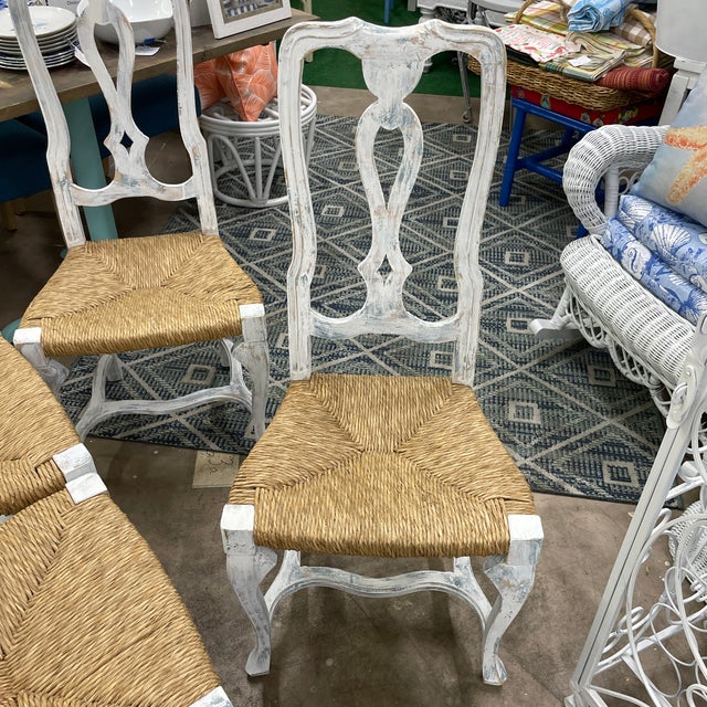 French Country 1980s Set of Four Italian Rush Seat Dining Chairs For Sale - Image 3 of 9