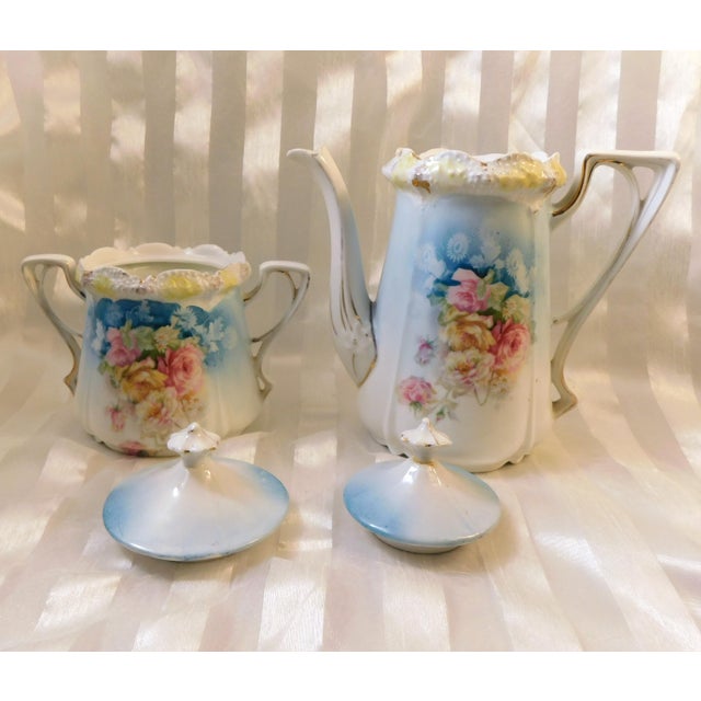 Contemporary 1920s Blue Floral Reinhold Schlegelmilch Sugar Bowl and Creamer For Sale - Image 3 of 7