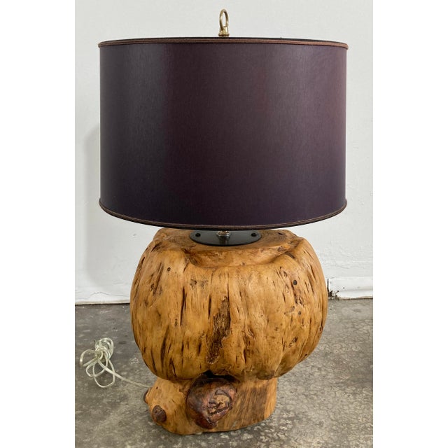 Rustic Vintage Knotty Burled Wood Table Lamps, a Pair For Sale - Image 3 of 15