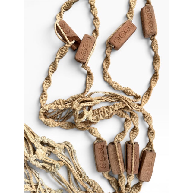 Vintage Tan Macramé Plant Hanger With Terracotta Clay Beads For Sale - Image 4 of 4