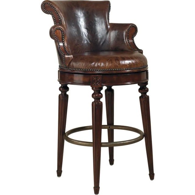 Aged Regency Finished Mahogany Swivel Counter Stool