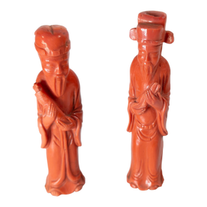 Early 20th Century Pair of Chinese Carved Coral Immortal Figures
