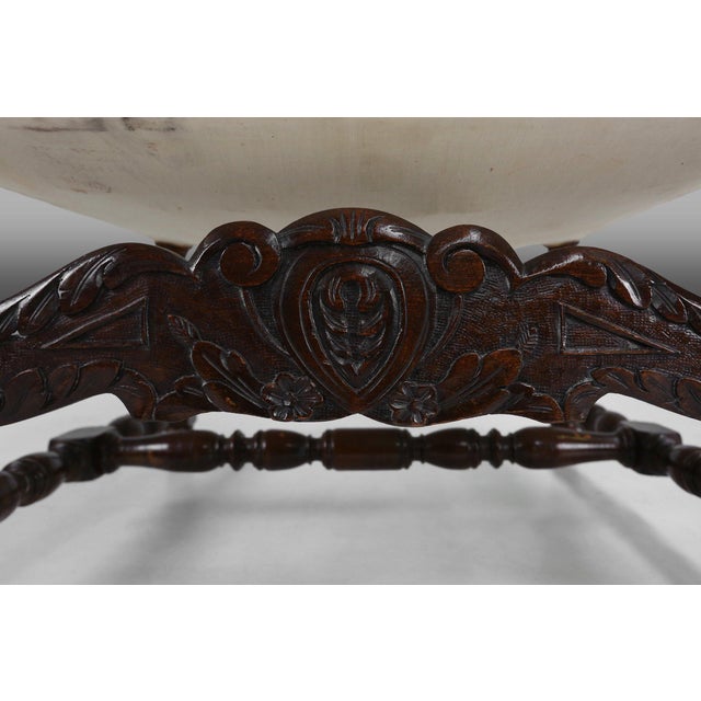 Beige Antique Renaissance Throne Armchair in Carved Oak, France, 1850s For Sale - Image 8 of 14