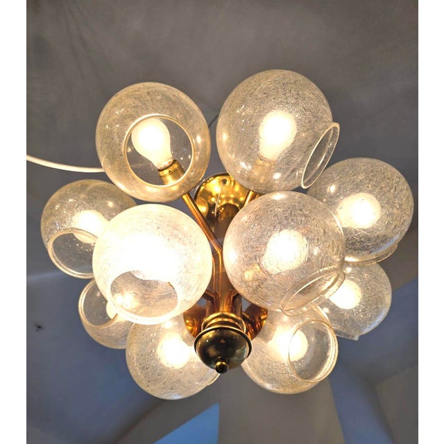 Mid-Century Modern Brass and Bubble Glass 10-Light Chandeliers, 1970s For Sale - Image 4 of 4