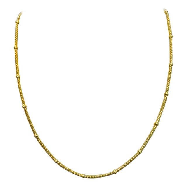 Vintage 18 Karat Yellow Gold 5.4 Gm Ball Station chain Necklace, Italian 15.5" For Sale