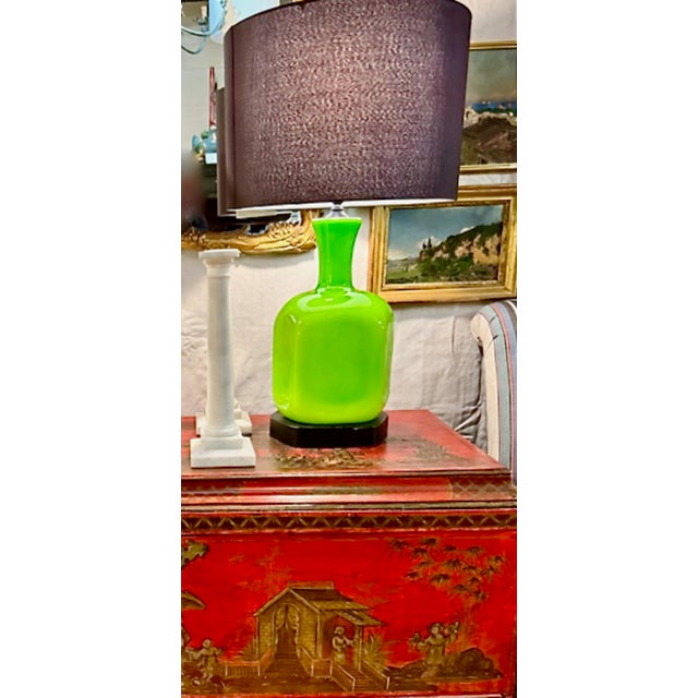 Mid-Century Modern Green Opaline Lamps For Sale - Image 4 of 11