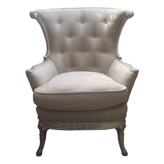 1950s Cream Wingback Accent Chair For Sale