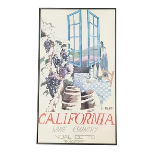 1980s Noal Betts California Wine Country Lithograph Poster, Framed