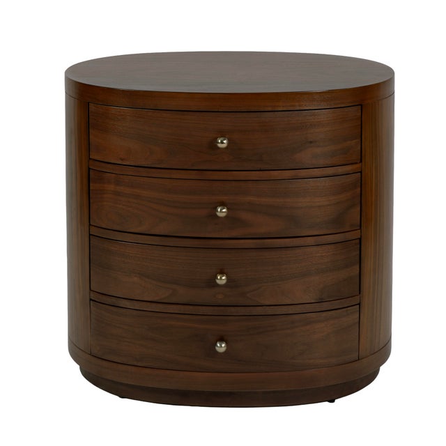 Nora 28 in. W Oval Wood 4 Drawer Nightstand, Natural Walnut For Sale In Chicago - Image 6 of 11