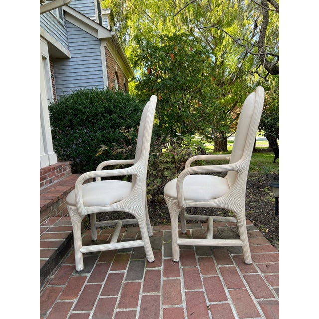 Contemporary Vintage 1980s American Drew Post Modern Round Back Split Reed Arm Chairs - a Pair For Sale - Image 3 of 12