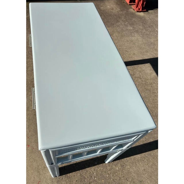 Windy Blue Coastal Bamboo Console Table/Desk For Sale - Image 10 of 11