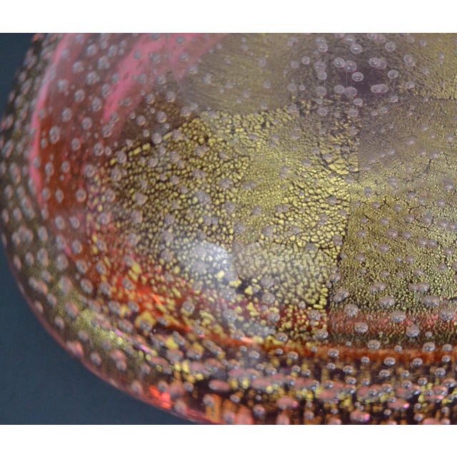 1960s Murano Seguso Style Pink & Gold Controlled Bubbles Art Glass Bowl, Italy For Sale - Image 11 of 12