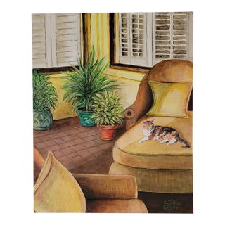 Cat Lying in the Sun on Outdoor Furniture For Sale