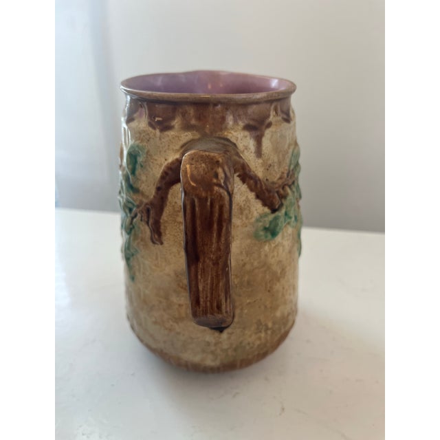 Chocolate 1900s Two Majolica Ceramic Pitchers For Sale - Image 8 of 12
