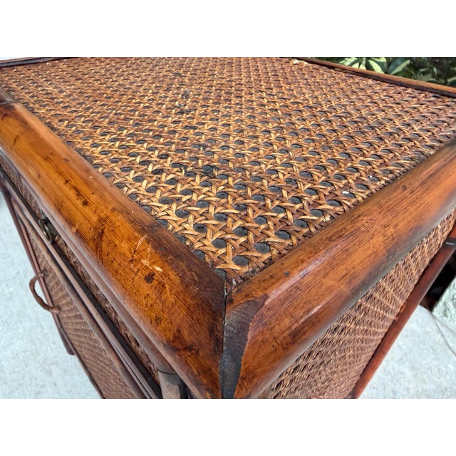 Vintage Burnt Bamboo and Cane Accent Cabinet For Sale - Image 9 of 11
