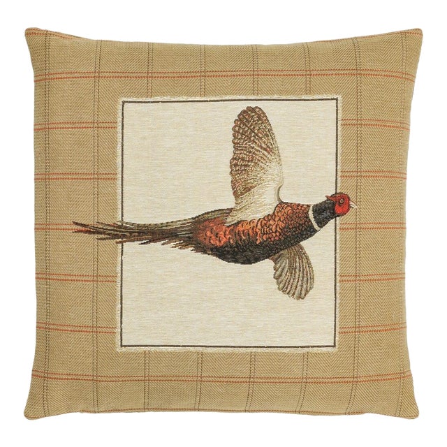Pheasant in Flight Tapestry Cushion With Feather Filler - 46x46cm (18"x18") For Sale