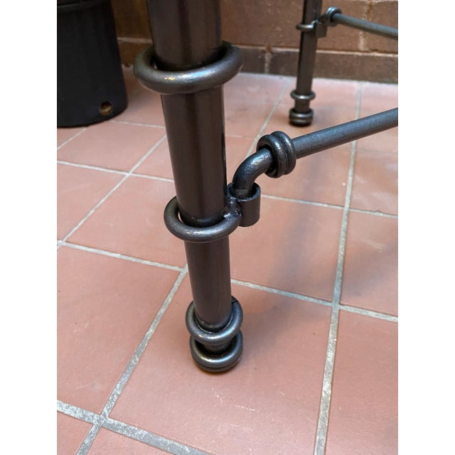 Mid 20th Century Vintage Giacometti Style Wrought Iron Side Table With Thick Glass Top For Sale - Image 5 of 7