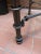 Mid 20th Century Vintage Giacometti Style Wrought Iron Side Table With Thick Glass Top For Sale - Image 5 of 7