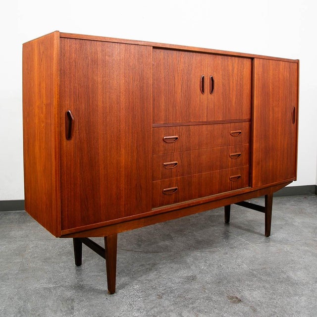 1960s Mid Century Danish Modern Credenza Highboard Bar Sideboard Denmark Teak Drawers For Sale - Image 5 of 12