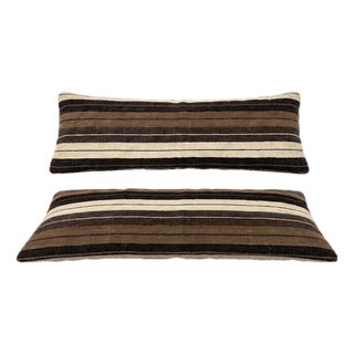 Brown Striped Kilim Lumbar Pillow Cover 15'' X 45'' - Set of Two For Sale
